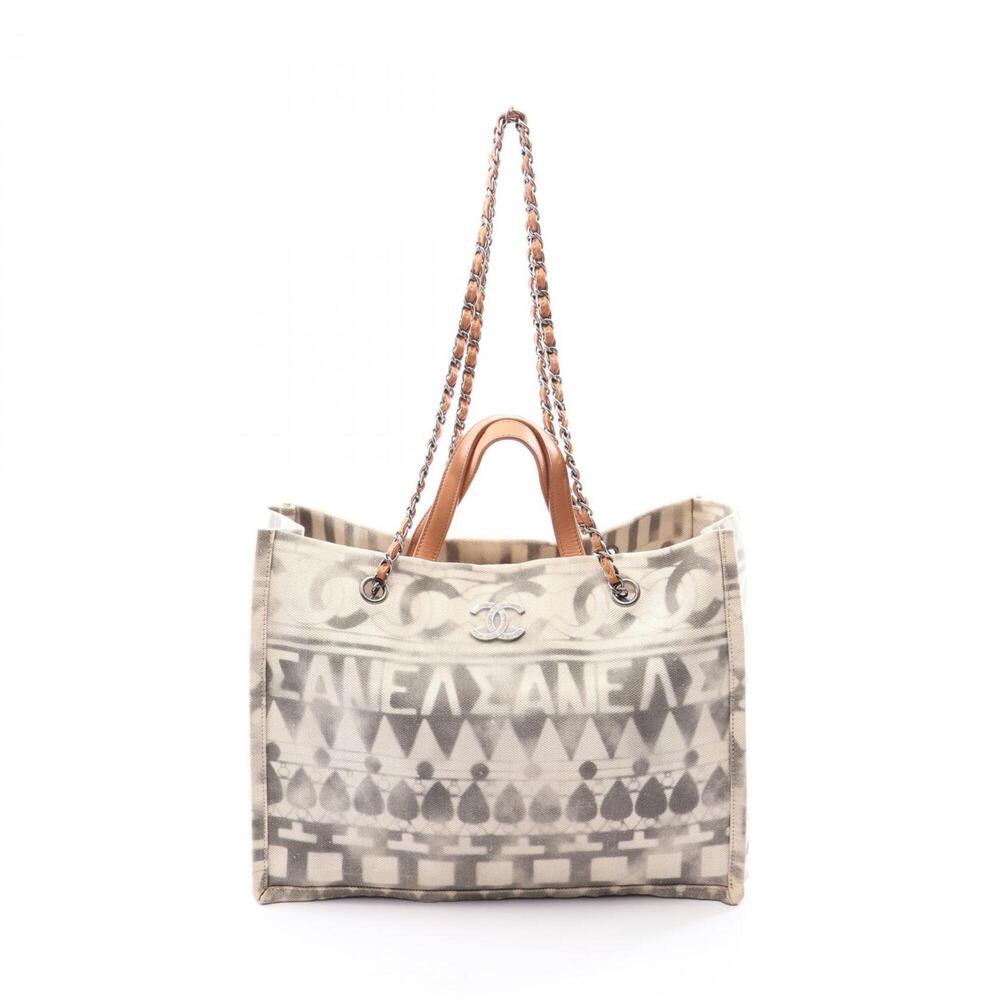 Chanel Coco Mark 2-Way Tote Bag/Handbag, Canvas and Leather, Women's, White/B...